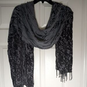 Cejon ColorBlock Gray Black Metalic Dots Fringe Rayon Women's Scarf 17"×34"